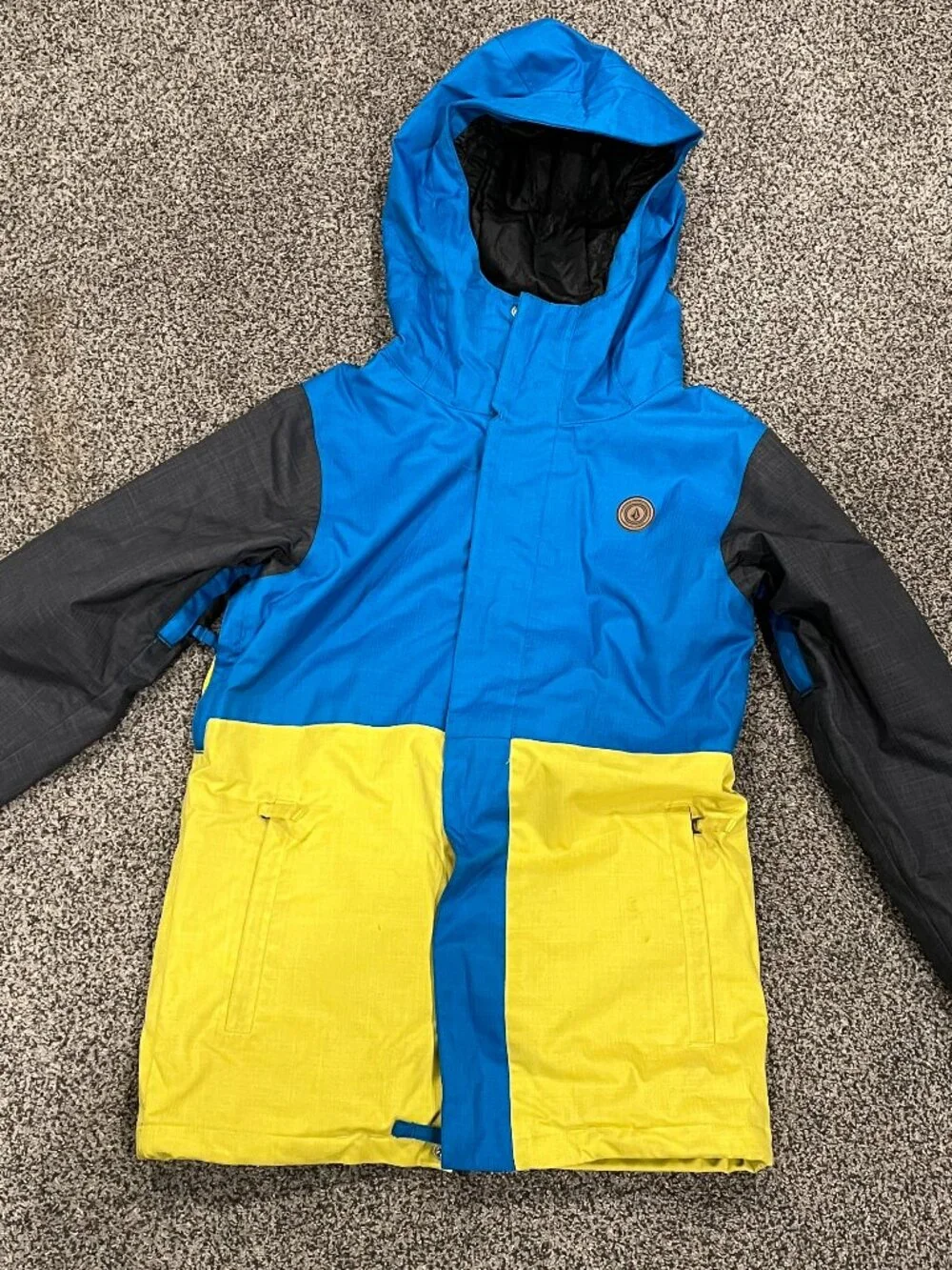 Volcom Kids Medium Long Woodland Insulated Ski Snowboard Blue Yellow Jacket